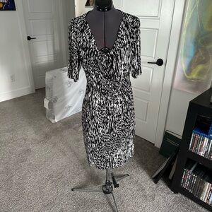 Dressbarn Black and White Sheath Midi Dress with Cowl Neck